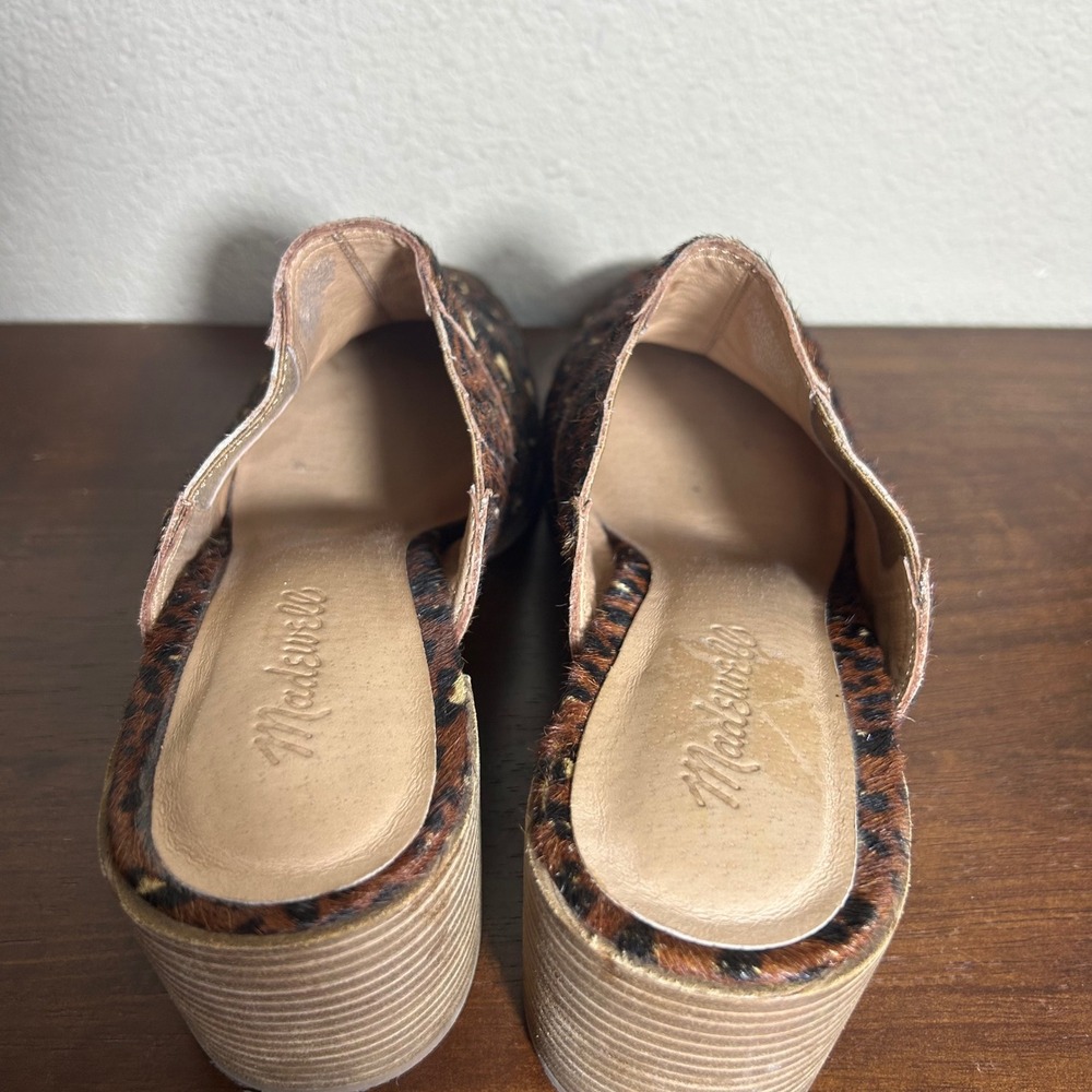 Madewell Shoes 9 Leopard Calf Hair Mules‎ Brown Animal Print Block Heel - Picture 5 of 10